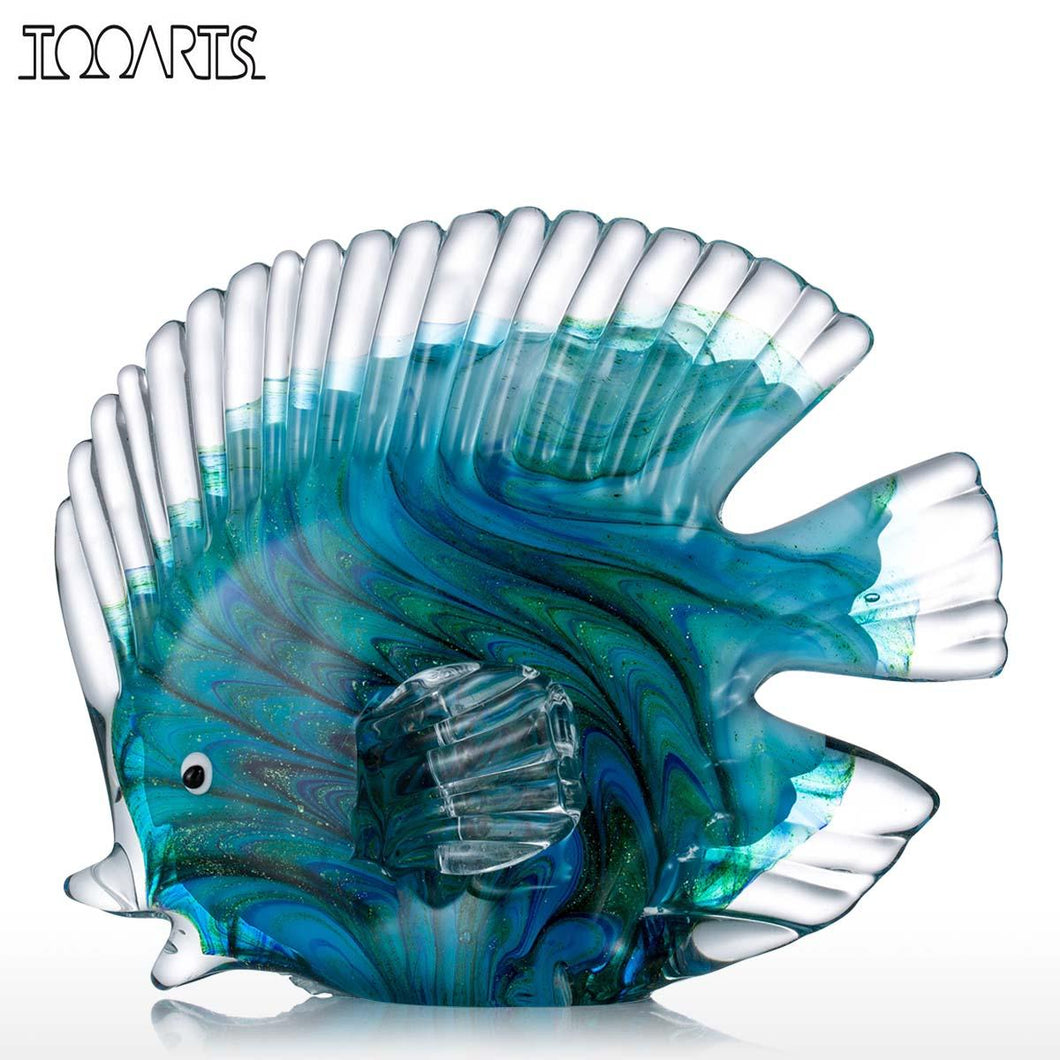 Tooarts Blue Tropical Fish Glass Sculpture, Glass Fish Sculpture Modern Art,