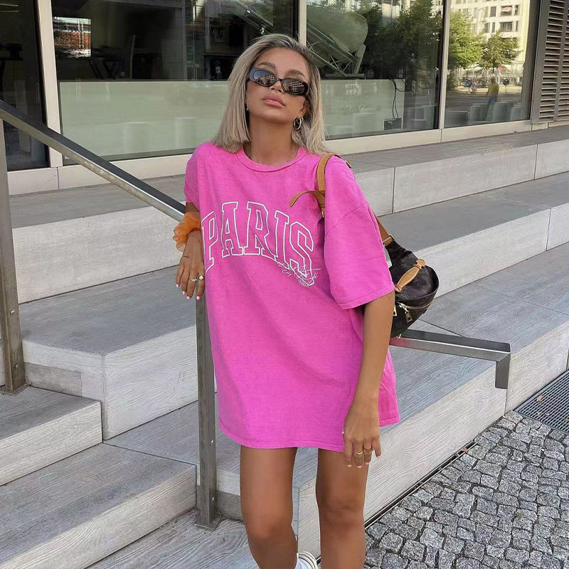 Chill77 American Retro Barbie Pink Short Sleeve T-shirt, Summer Fashion Oversize Hip Hop Top