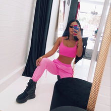 Load image into Gallery viewer, California Barbie Style Sexy Sports Casual Fluorescent Pink Vest + Cargo Jogger Pants Suit

