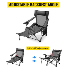 Load image into Gallery viewer, Folding Camp Chair, 330 Lbs Capacity, with Footrest Mesh Lounge Chair with Cup Holder and Storage
