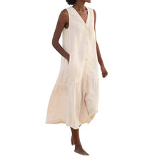 Load image into Gallery viewer, Women&#39;s Solid Maxi Dress, Summer, Sleeveless, V Neck, Vintage Cotton Linen Sundress With Pockets
