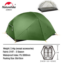 Load image into Gallery viewer, Naturehike Mongar 2 Tent,2 Person Backpacking Tent 20D Ultralight Tent, Waterproof Camping Tent

