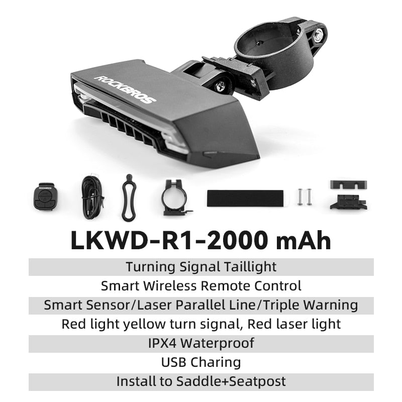 Bike Light,  Smart USB LED Wireless Remote Control, Rear Light, Turn Signal, Taillight