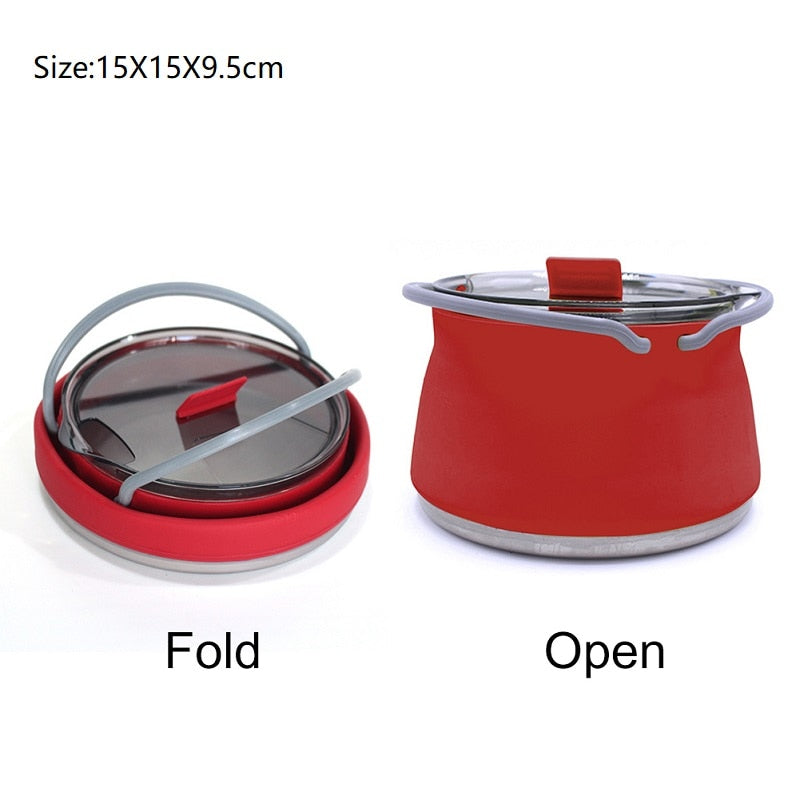 Multifunctional Portable Silicone Kettle, Collapsible Boiler Foldable Water Pot, Stainless Steel Bottom