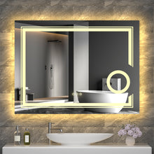 Load image into Gallery viewer, LED Lighted Smart Bathroom Mirror,3X Lighted Magnifier Wall Mounted White Light, Dimmable Anti-Fog
