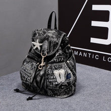 Load image into Gallery viewer, Fashion Denim Women Travel Backpack, Jeans Casual Shoulder Bag with Diamonds Female Backpacks
