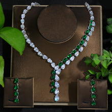 Load image into Gallery viewer, Luxury Zirconia Jewelry Set, High Quality Bridal Emerald Green Necklace and Earring Set.
