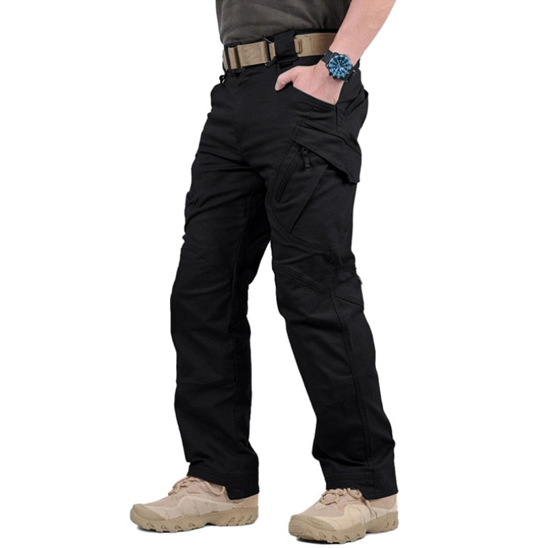 Mens Waterproof Cargo Pants, Elastic Multiple Pocket Military Male Trousers.