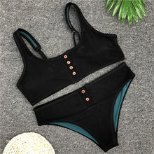 Load image into Gallery viewer, Sexy Sport Button Bikini, Ribbed Swimsuit, Two pieces bikini set
