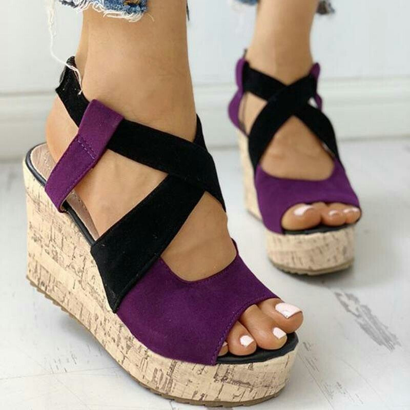 Women Sandals, Summer Casual Platform Shoes, Blocking High Wedges Heels