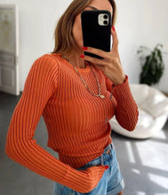 Load image into Gallery viewer, White Elegant Striped, See Through Women Top, Long Sleeve T-Shirts
