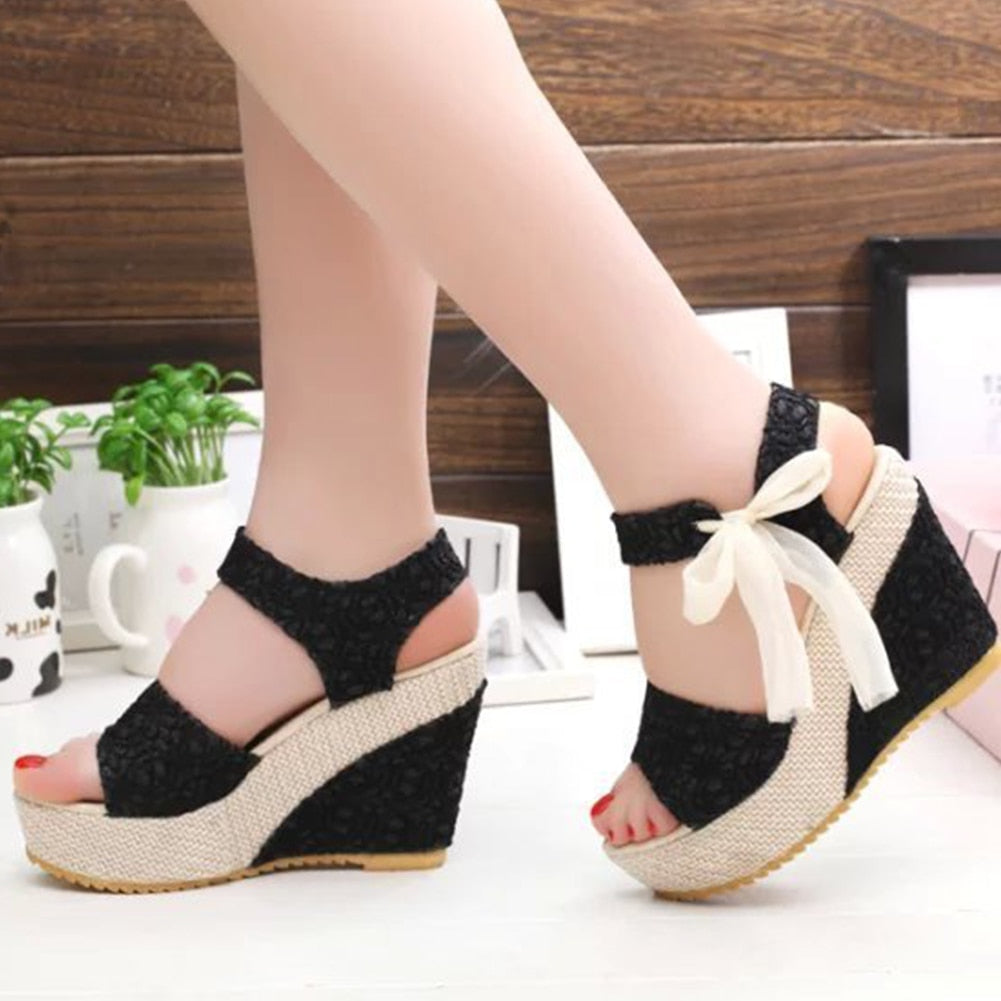 hot lace  Women Wedges heeled Shoes , Summer Sandals, Party Platform High Heels Shoes
