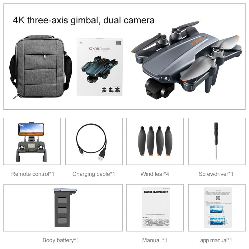 Drone 8k Profesional ,GPS 3 km Quadcopter With Dual Camera, 3 Axis Gimbal Brushless RC