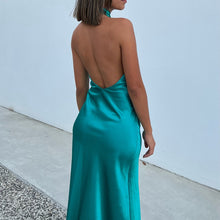 Load image into Gallery viewer, Elegant Satin Maxi Dress, Sexy Chest Wrap Backless Bandage Halter Long Dress
