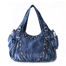 Load image into Gallery viewer, Fashion Denim Women Shoulder Bag, Jeans Weave Rivet Tote Bag.

