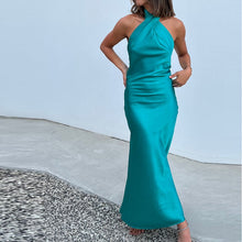 Load image into Gallery viewer, Elegant Satin Maxi Dress, Sexy Chest Wrap Backless Bandage Halter Long Dress
