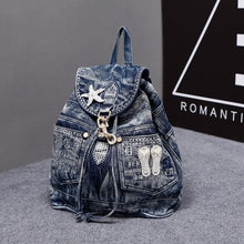 Load image into Gallery viewer, Fashion Denim Women Travel Backpack, Jeans Casual Shoulder Bag with Diamonds Female Backpacks
