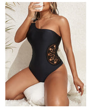 Load image into Gallery viewer, Sexy One Shoulder Swimsuit, One Piece Bathing Suit, Brazilian Knit Cutout Swimwear
