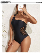 Load image into Gallery viewer, Sexy One Shoulder Swimsuit, One Piece Bathing Suit, Brazilian Knit Cutout Swimwear
