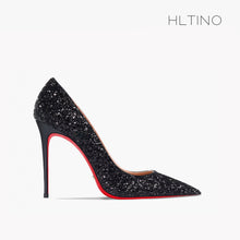 Load image into Gallery viewer, Silver, Black, Red Pointed Bottom Pumps, Bridal Wedding Shoes, Sexy Stiletto Glitter High Heel
