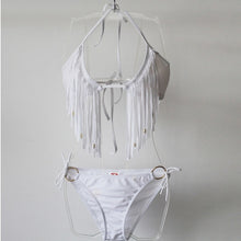 Load image into Gallery viewer, Tassel Fringe Bikini, Beads Top Ring Bottom, Sexy Bathing Suit
