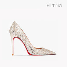 Load image into Gallery viewer, Silver, Black, Red Pointed Bottom Pumps, Bridal Wedding Shoes, Sexy Stiletto Glitter High Heel
